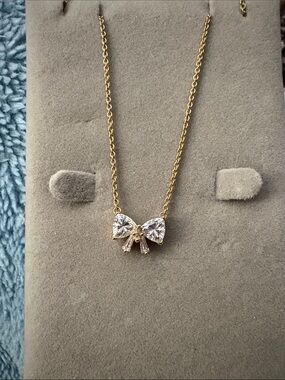 Pandora Gold Bow Necklace with Clear Stones